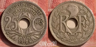 Франция 25 сантимов 1924 года, KM# 867a, 196m-070