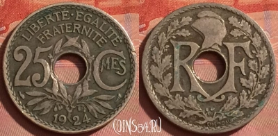 Франция 25 сантимов 1924 года, KM# 867a, 215l-043