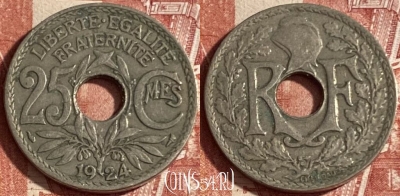 Франция 25 сантимов 1924 года, KM# 867a, 222p-024