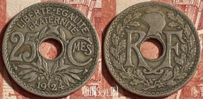 Франция 25 сантимов 1924 года, KM# 867a, 224p-023 ♛