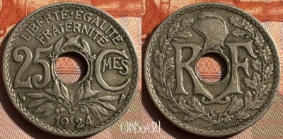 Франция 25 сантимов 1924 года, KM# 867a, 326s-094