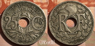 Франция 25 сантимов 1924 года, KM# 867a, 396s-116