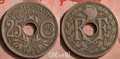 Франция 25 сантимов 1924 года, KM# 867a, 398-091