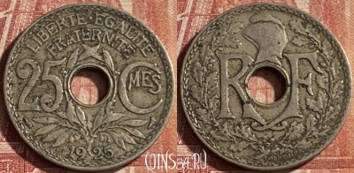 Франция 25 сантимов 1925 года, KM# 867a, 069p-096