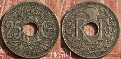 Франция 25 сантимов 1925 года, KM# 867a, 087p-122