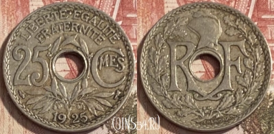 Франция 25 сантимов 1925 года, KM# 867a, 088s-020