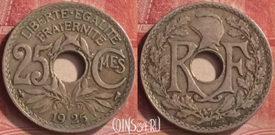 Франция 25 сантимов 1925 года, KM# 867a, 183m-043