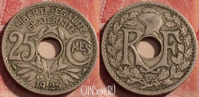 Франция 25 сантимов 1925 года, KM# 867a, 312k-030