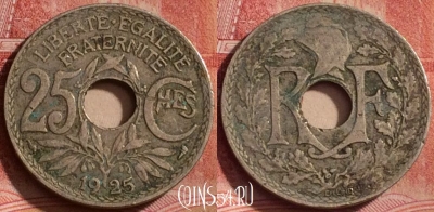 Франция 25 сантимов 1925 года, KM# 867a, 327k-100
