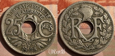 Франция 25 сантимов 1925 года, KM# 867a, 332s-104 ♛