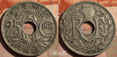 Франция 25 сантимов 1925 года, KM# 867a, 337s-019