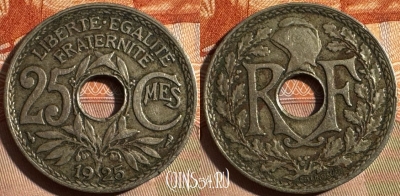Франция 25 сантимов 1925 года, KM# 867a, 351s-083