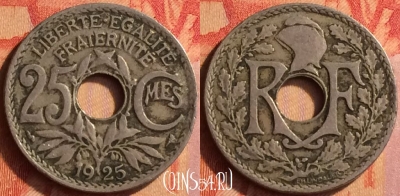 Франция 25 сантимов 1925 года, KM# 867a, 441o-040