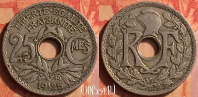 Франция 25 сантимов 1925 года, KM# 867a, 441o-114