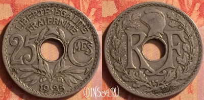 Франция 25 сантимов 1925 года, KM# 867a, 443o-116