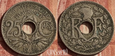 Франция 25 сантимов 1926 года, KM# 867a, 069p-027