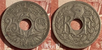 Франция 25 сантимов 1926 года, KM# 867a, 227p-073