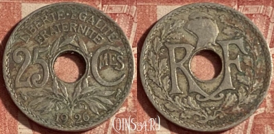 Франция 25 сантимов 1926 года, KM# 867a, 249p-095 ♛