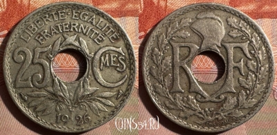 Франция 25 сантимов 1926 года, KM# 867a, 349s-105
