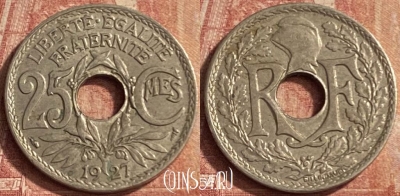 Франция 25 сантимов 1927 года, KM# 867a, 095p-136 ♛