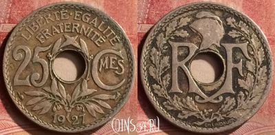 Франция 25 сантимов 1927 года, KM# 867a, 105m-062