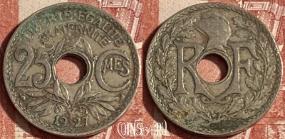 Франция 25 сантимов 1927 года, KM# 867a, 224p-103