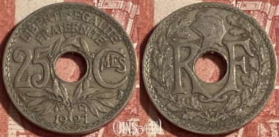 Франция 25 сантимов 1927 года, KM# 867a, 225p-108