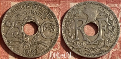 Франция 25 сантимов 1927 года, KM# 867a, 249p-028 ♛