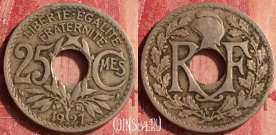 Франция 25 сантимов 1927 года, KM# 867a, 343o-028