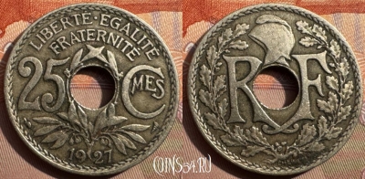 Франция 25 сантимов 1927 года, KM# 867a, 343s-115