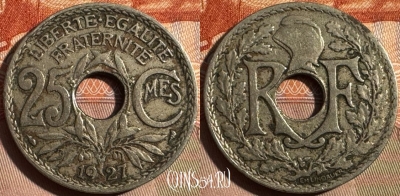 Франция 25 сантимов 1927 года, KM# 867a, 352s-108
