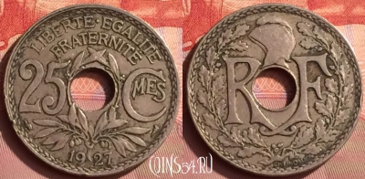 Франция 25 сантимов 1927 года, KM# 867a, 393o-062