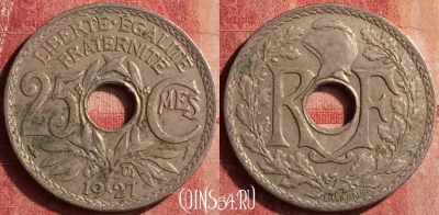 Франция 25 сантимов 1927 года, KM# 867a, 401-080