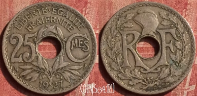 Франция 25 сантимов 1927 года, KM# 867a, 407-017
