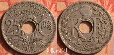 Франция 25 сантимов 1927 года, KM# 867a, 442o-083 ♛