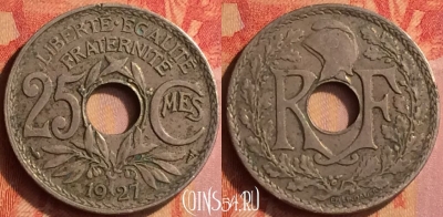 Франция 25 сантимов 1927 года, KM# 867a, 442o-137