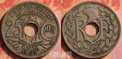 Франция 25 сантимов 1927 года, KM# 867a, 443o-042
