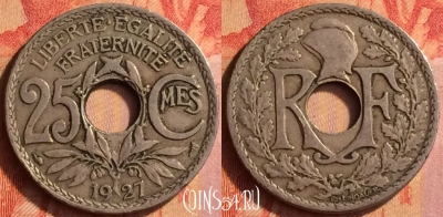 Франция 25 сантимов 1927 года, KM# 867a, 444o-021