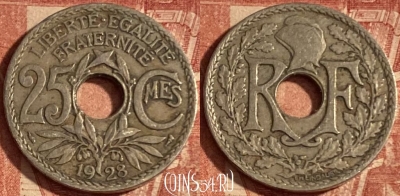 Франция 25 сантимов 1928 года, KM# 867a, 249p-023