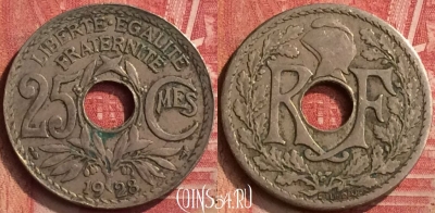 Франция 25 сантимов 1928 года, KM# 867a, 397-065