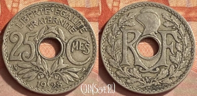 Франция 25 сантимов 1928 года, KM# 867a, 412o-037