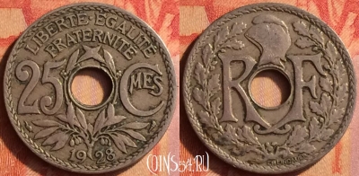 Франция 25 сантимов 1928 года, KM# 867a, 441o-075