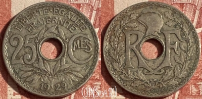 Франция 25 сантимов 1929 года, KM# 867a, 224p-009