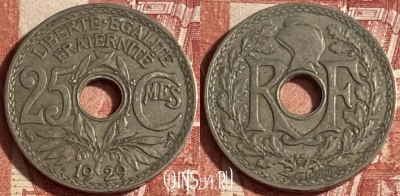 Франция 25 сантимов 1929 года, KM# 867a, 225p-004