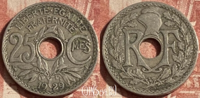 Франция 25 сантимов 1929 года, KM# 867a, 262p-083 ♛