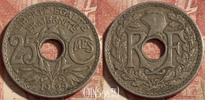 Франция 25 сантимов 1929 года, KM# 867a, 292p-072 ♛