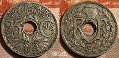 Франция 25 сантимов 1929 года, KM# 867a, 328s-078