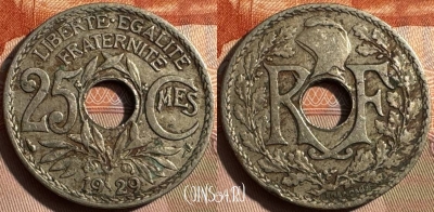 Франция 25 сантимов 1929 года, KM# 867a, 330s-103