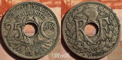 Франция 25 сантимов 1929 года, KM# 867a, 337s-110