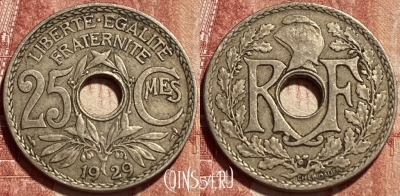 Франция 25 сантимов 1929 года, KM# 867a, 389q-118 ♛